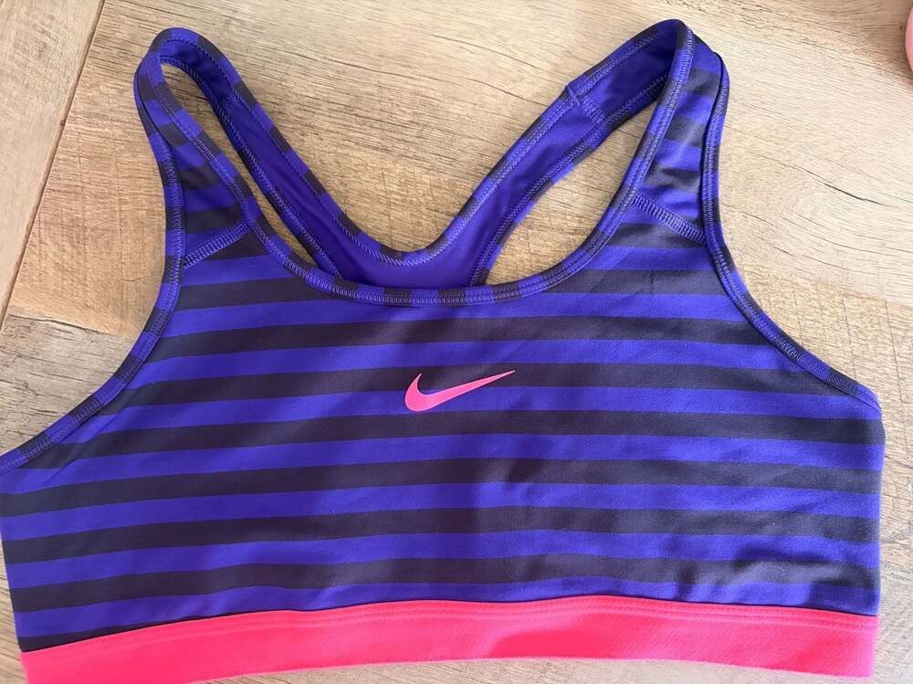 Nike Dri-FIT Pro Classic Stripe Racerback Sports Bra Purple and Black